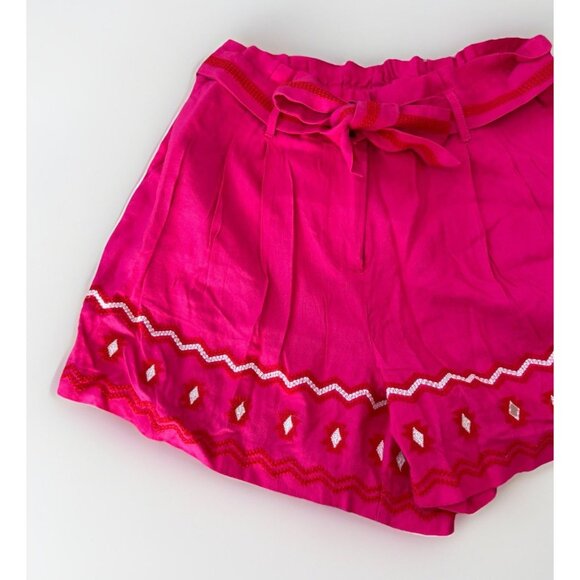 Loft Shorts Women’s Linen Blend Hot Pink Embroidered Pleated Size Medium - Picture 2 of 8